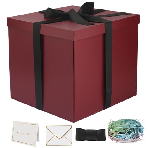 YINUOYOUJIA Large Gift Box 12x12x10 Inches,Burgundy/Wine Red Box for presents with...