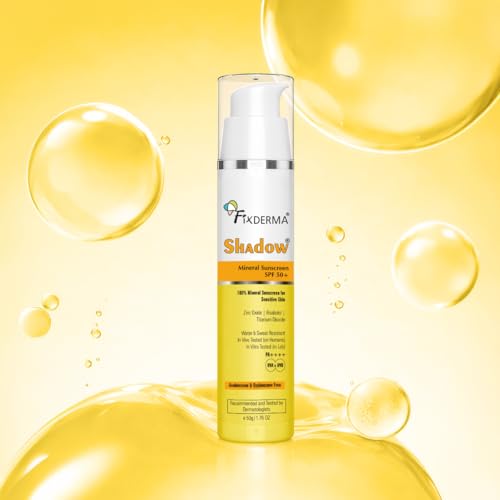 Image of Fixderma Shadow Mineral Sunscreen SPF 50+ & PA++++, Hydrating, Water & Sweat Resistant, UVA /UVB Protection, Clinically Tested in-Vivo & in-Vitro, Avobenzone & Oxybenzone Free, 50g