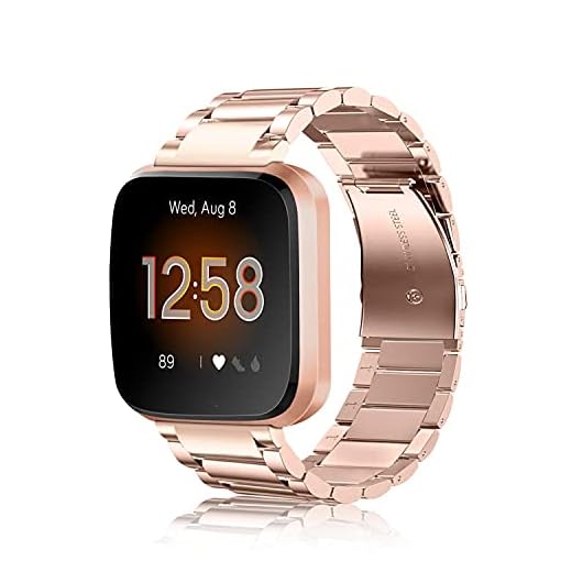 FINTIE Rem kompatibel med Fitbit Versa 2/Versa/Versa Lite/Versa Special Edition - Snabbfrigörande rostfritt stål metall utbytbart justerbart armband, roséguld