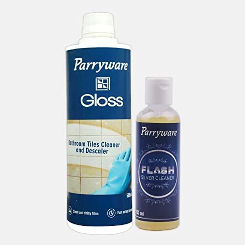 Parryware Gloss Tile cleaner & descaler 500ml I FLASH Silver cleaner 100ml I For Clean & Sparkling Tap I For Silver items, Jewellery, Ornaments and Pooja Items cleaning | FCTC0103|FCSC0101
