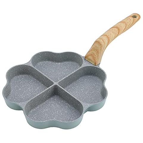 DAFEIKE Heart Pancake Pan Heart Shape Egg Pan Nonstick 4 Leaf Clover Egg Frying Pan Non Stick Aluminum Heart Egg Skillet, Green Cover
