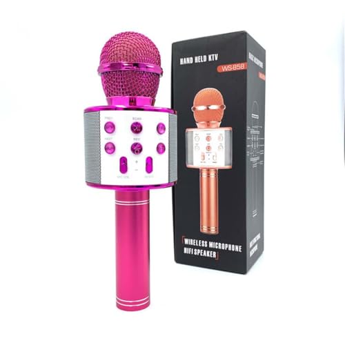 Juinteo Single Karaoke Mic, Microphone for Kids Adults, Wireless, Bluetooth, Portable Speaker, Voice-Changing Effect, Karaoke Machine, Home KTV Player, iOS and Android Supported (Pink)
