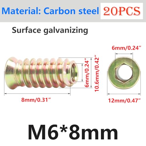 Qrity 20PCS Threaded Inserts Nuts, Hex Drive Head Nuts, Threaded Inserts for Wood Hex Socket Drive, Zinc Plated Carbon Steel - Image 2