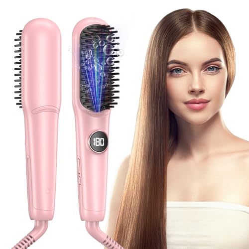 Unipampa Cepillo Alisador Pelo, Cepillo Alisador Iónico Negativo, Plancha de Pelo Profesional, 9 Temperaturas, 140-220 ℃, Revestimiento Cerámico, Pantalla LCD, Antiescaldaduras, Pantalla Digital