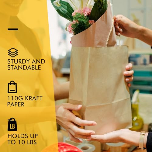 Image of RACETOP Brown Kraft Paper Gift Bags 90 Pack 3 Sizes with Handles Bulk