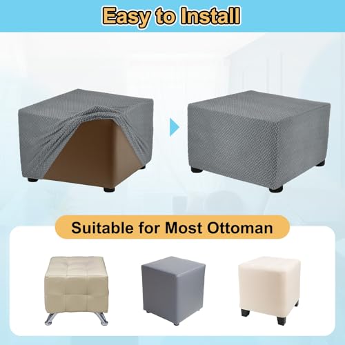 sourcing map Stretch Ottoman Cover Twill Square Ottoman Slipcover with Elastic for Foot Stool Living Room Bedroom Fit Length 57-70cm / 23"-27", Medium, Light Gray - Cosy Home Interiors sourcing map Stretch Ottoman Cover Twill Square Ottoman Slipcover with Elastic for Foot Stool Living Room Bedroom Fit Length 57-70cm / 23"-27", Medium, Light Gray - Image 4