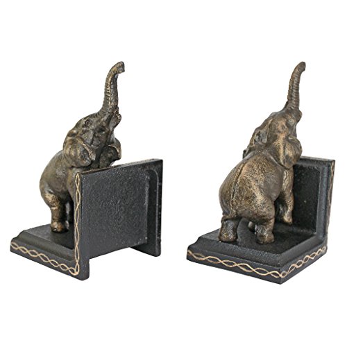 Design Toscano Triumphant Elephant Cast Iron Sculptural Bookend Pair #TOP2