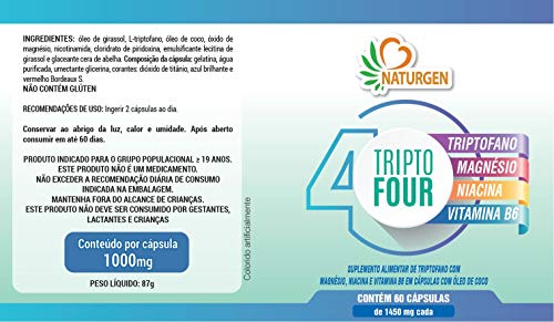 Triptofano com vitaminas 1000mg L-Triptofano Triptofour - Naturgen - 60 capsulas