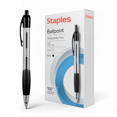 STAPLES Retractable Ballpoint Pens, Medium Point 1.0mm, Black Ink, 12 Pack – Comfortable, Smooth‑Writing Pens for Everyday Office Use