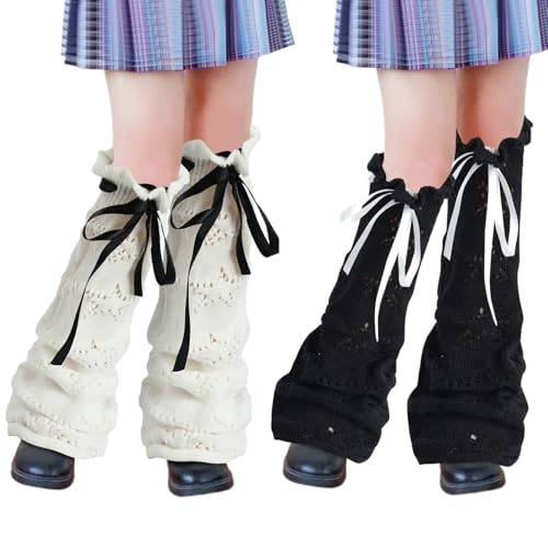Image of Junely 2 Pairs Leg Warmers for Women Kawaii Leg Warmer Cute Legwarmers Japanese Socks Halloween Goth Emo Gyaru Accessories