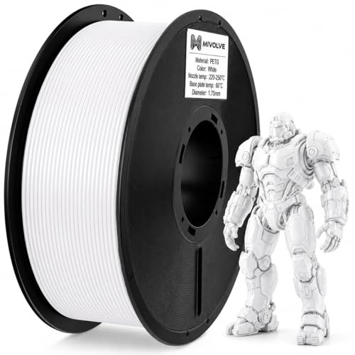 MIVOLVE PETG Filament 1.75 mm - Hohe Präzision Hohe Geschwindigkeit 30-600 mm/s 3D Drucker Filament - 1KG 3D Drucken Filament Spule Geeignet Für Die Meisten FDM 3D Drucker (Weiß 1 kg)