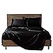 4 Pc Sheet Set 500 Thread Count Pure Silk Twin Size, Fits Mattress Upto 13-15' Deep Pocket, Black Solid