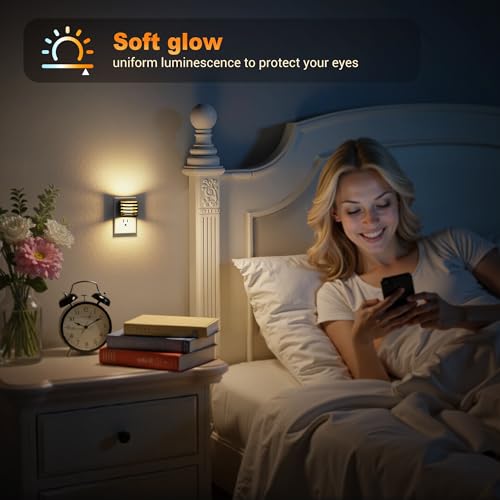 Image of JandCase LED Night Light, Night Lights Plug into Wall with Dusk to Dawn Sensor, 3 Colors Amber /3000K /5000K & 5 Brightness Levels, Adjustable Brightness Nightlight for Bedroom Bathroom Hallway, 2 Pack