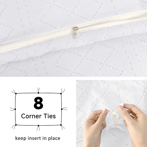 Image of Mejoroom White Boho Duvet Cover Full - Boho Bedding - Soft and Breathable Tufted Comforter Cover with Zipper Closure, 3Pieces, 1 Duvet Cover (80 inchx90 inch) and 2 Pillow Cases(20 inchx26 inch)