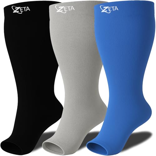 Image of Zeta Wear Plus Size Compression Socks for Women and Men, Wide Calf Knee-High 15-19 mmHg Graduated Support, Easy-On Cuff, Fits Calves to 26 inch / 66 cm