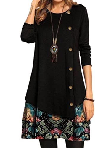 Onsoyours Damen Pulloverkleid Langarm Kariertes Kleid Rollkragen Strickkleid A-Linie Sweater Herbstkleid Lose Kleider Pullover Kleid Für Winter Herbst C Schwarz L