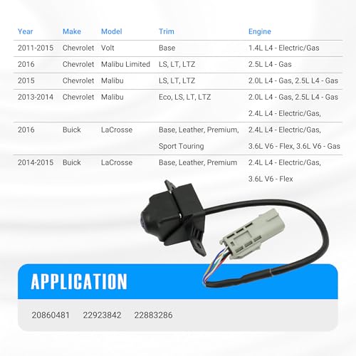 Image of NOVAPARTS 22883286 Rear View Backup Camera Compatible with 2013-2015 Chevy Malibu 2011-2015 Chevy Volt 2014-2016 Buick Lacrosse Parking Assist Replaces 20860481 22923842