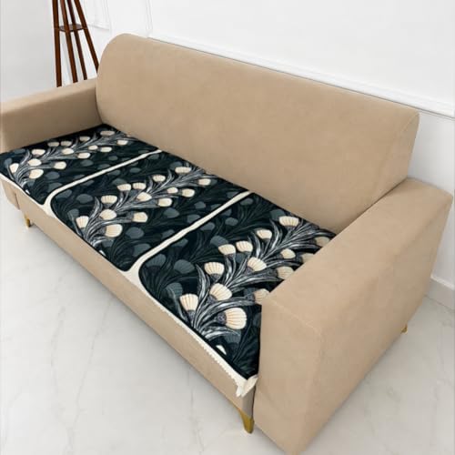 Image of Homerz Premium 'Luxe Series' Sofa Cover | Holland Velvet Fabric | Smooth Finish | Anti-Slip Fleece Backing Couch Protector (Terrace Vein, 5 (3+2) Seater, Only Seat Cover)