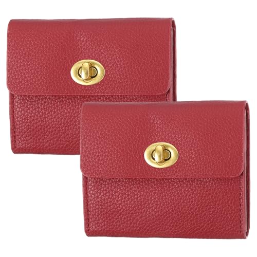 PATIKIL 2 Pcs Small Leather Wallets for Women with Metal Buckle, Stylish Card Holder Wallet Card Case Coin Purse for Cash Business Men and Women, Red