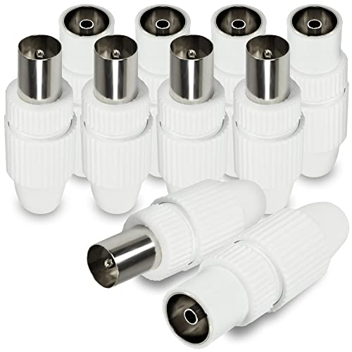 com-four® HQ Set : 5X mâle + 5X Femelle - Couplage coaxial d'antenne TV Haute qualité - Fiche et Prise de Courant en Blanc (HQ Set: 5X Plug + 5X Socket)