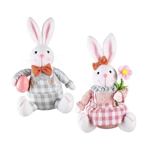 HEALEEP 2個イースターうさぎぬいぐるみ 卓上飾り 可愛い抱き人形 春のフェスティバル装飾 ガーデンや部屋のデスクに