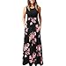 Xmiral Abito Maxi Abito Stampato Floreale Autunno Senza Maniche Casual Abito Lungo Stampa Floreale Maxi Vestiti Allentati Abito Maxi Abito Casual Donna (L,4- Nero)