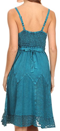 Sakkas Stonewashed Rayon Adjustable Spaghetti Straps Mid Length Dress2