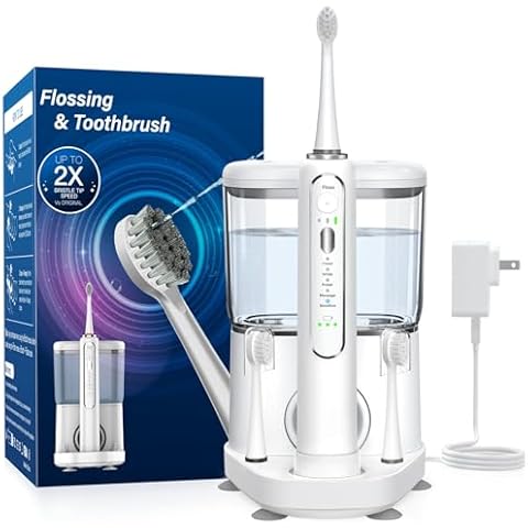 Electric Toothbrush with Water Flosser - Wireless Charging 3 in 1 Flossing Toothbrush - 500ML Professional Cordless Brush and Flosser in One - 5 Brush Modes & 3 Floss Speed (White) Cover