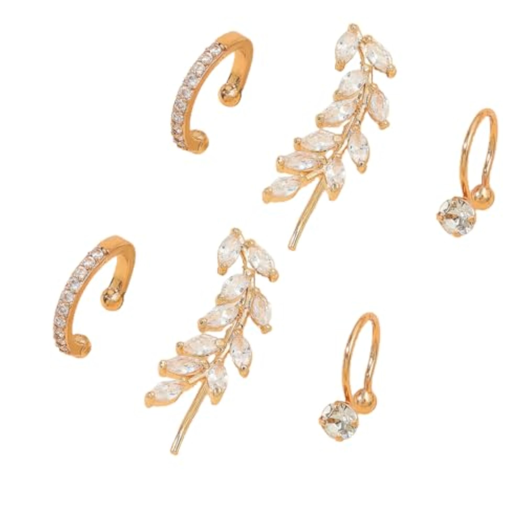 Women's Cubic Zirconia Leaf Ear Cuffs, No Piercing