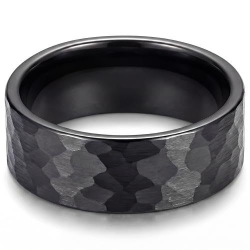 Bague noire martelée en tungstène pour homme au design élégant et durable