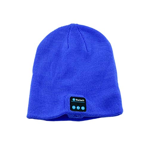ワイヤレスBluetooth帽子ユニセックスミュージカルニットUsb充電式キャップハンズフリークリスマス冬ビーニーステレオスピーカーとマイクで洗える女性男性用ランニング,ブルー
