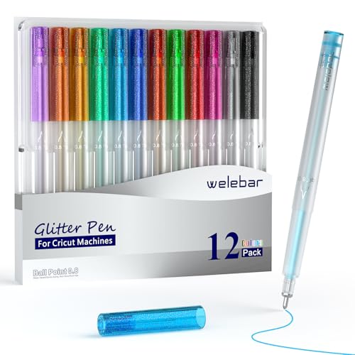 Welebar Glitter Gel Pens for Cricut Maker 3/Maker 4/Explore 3/Explore 4/Air 2, 12 Pack 0.8 Tip Ball Point Pen Set for Writing Drawing Invitations