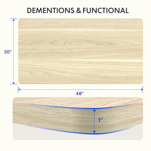 FLEXISPOT EN1 One-Piece Standing Desk, 48 x 30 Inches Electric Height Adjustable Desk for Home Office (White Frame + White Wood Grain Desktop)