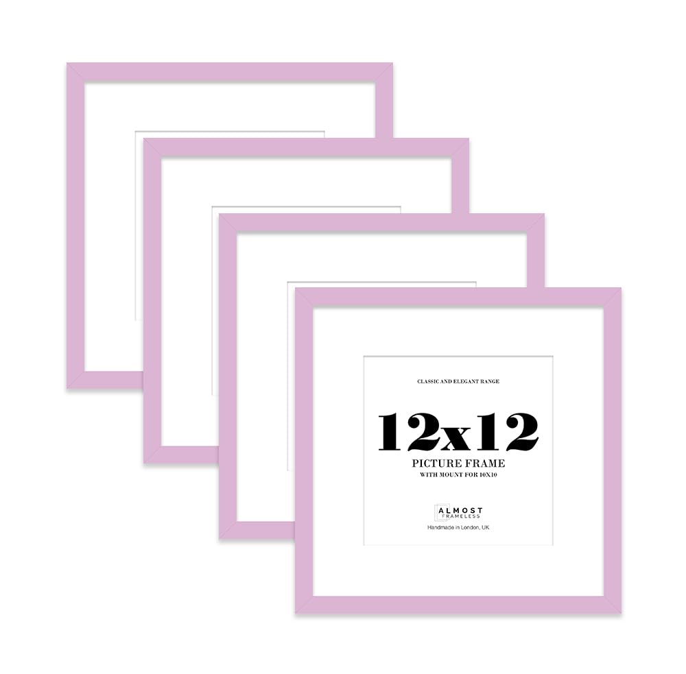 12x12 Lilac Picture Frame with Mount for 10x10 Photos, Prints - Modern Square Wall Frame, Set of 4