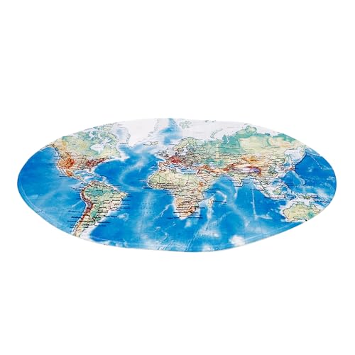 Tapis de sol rond antidérapant bleu lavable résistant pour salon