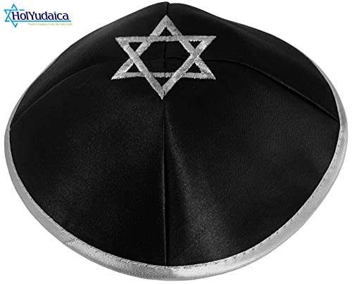 Image of Pack of 5-Pcs Hq 20cm Satin /Velvet Kippah with Silver /Gold String+Star of David for Men & Boys, Israel Kippot Bulk