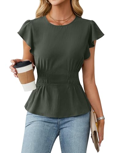 Blooming Jelly Women's Dressy Casual Blouses Business Ruffle Short Sleeve Tops Back Keyhole Closure...