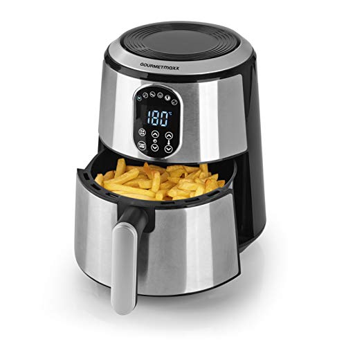 Heißluftfritteuse XL 2,7 Liter Edelstahl | Fritteuse für fettarmes und schonendes Garen, Touch-Funktion, 80-200°C Temperaturregler, 60