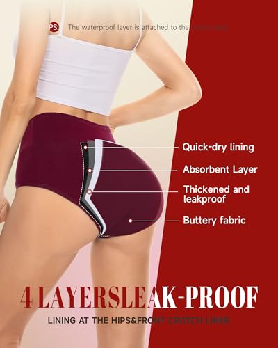 Image of Rdiner Heavy Flow Period Underwear for Women, High Absorbency Leakproof Hipster Brief for Overnight Postpartum & Teens 3 Pack