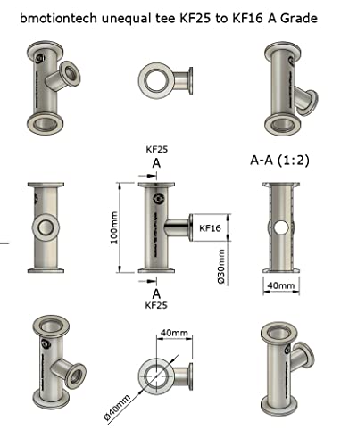Image of bmotiontech Superior Grade - Unequal Tee Fitting with ISO-KF KF25 Flange to KF16 Flange