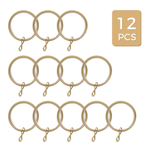 Image of TWOPAGES 12 Pack Curtain Rings with Eyelets, 1.5 Inch Gold Drapery Rings