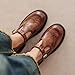 Women's Leather Mary Jane Oxfords Shoes Round Toe Flats Chunky Low Heels T-Strap Soft Leather Retro Loafer Shoes with Buckle (Brown,10)