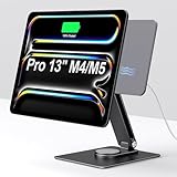 GEWOKLIY Magnetic iPad Pro M4/M5 13-inch Stand with Wireless Charging 18W, 360° Rotating Aluminum Tablet Holder for iPad Pro M4/M5 13-inch, Adjustable Desk Mount Series (M4/M5-13inch)