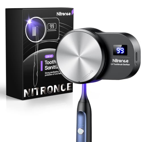 NITRONCE UV-C Toothbrush Sanitiser Travel Toothbrush Case with Digital Screen Portable Steriliser/Cover/Holder for Electric & Manual Brushes 3 Min Type-C Rechargeable Gift for Girl/Mom
