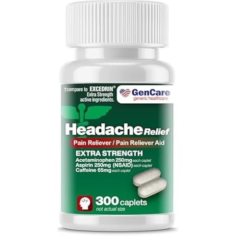 GenCare - Headache Relief Acetaminophen with Aspirin (NSAID) & Caffeine (300 Caplets) Value Pack | Head Pain, Muscle Aches, Back Pain & Body | Generic Excedrin Extra Strength Cover