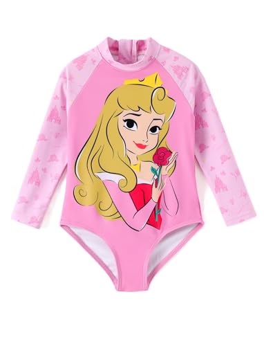 Image of Disney Frozen Stitch Princess Minnie Mouse Girls Swimsuit Long Sleeve Rashguard UPF 50 One Piece Bathing Suit Size 3M-13Y