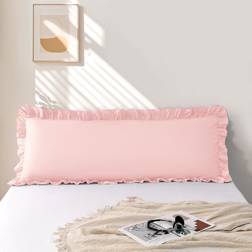 1 Piece Body Pillowcase 20x54 Microfiber Pink Ruffle Pillowcases Soft Breathable and Non Shrinking Envelope Long Pillow Cover