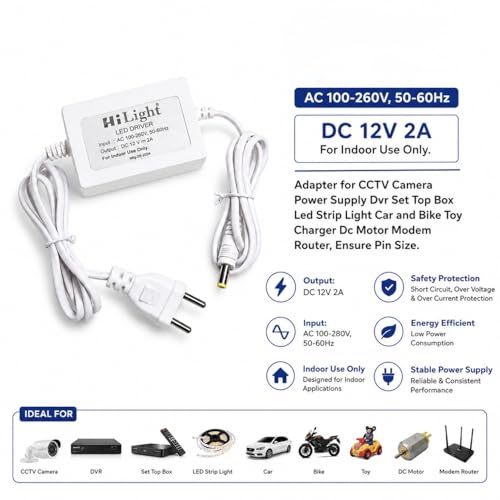 Image of 12v Adapter, DC 12V 2A, AC 100-260V Input, Stable Output, for CCTV, LED Strip, DVR, Router, car Bike Toy Charger