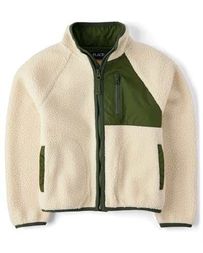 The Children's Place,Boys,Long Sleeve Sherpa Fleece Full Zip Jacket,Haystack,Small