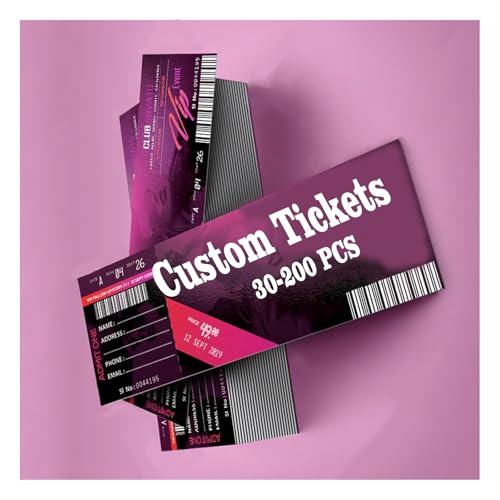 Custom Tickets for Events,Personalized Raffle Tickets with Tear-Away Stubs, 30-200 pcs,5.5 * 2 in,Single-& Double-Sided Printing Options,Upload Your Design.
